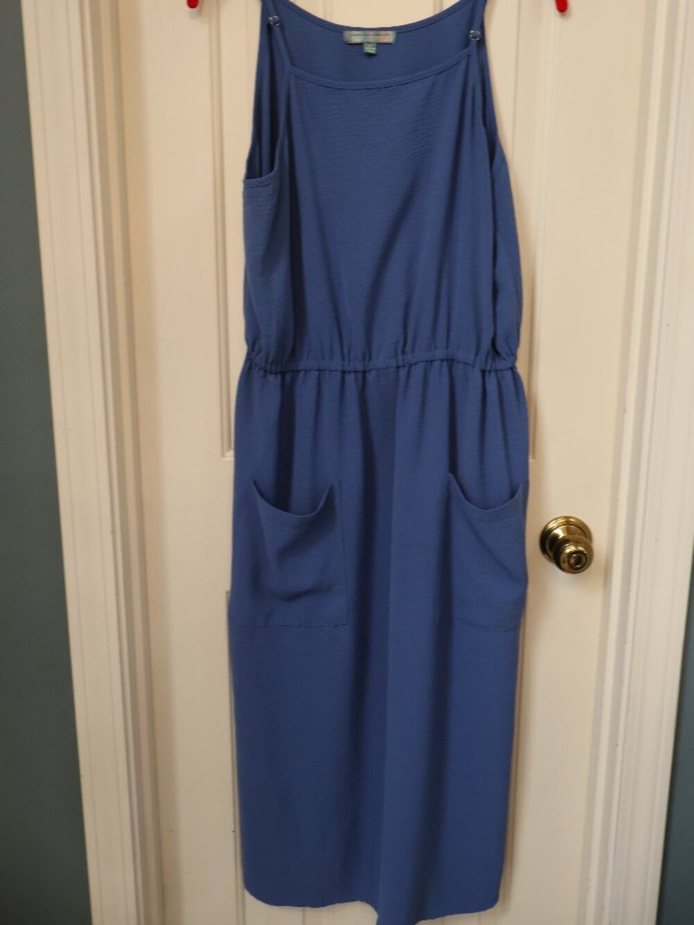 Good Luck Gem Blue Midi Sundress Elastic Waist Pockets - Large